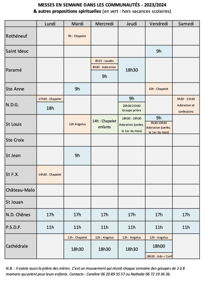 Lieux et horaires des messes - Paroisses de Saint-Malo
